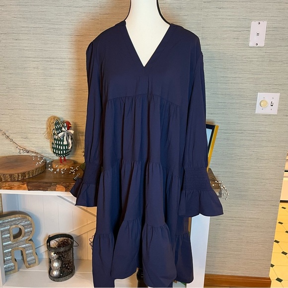 Pomander Place by Tuckernuck NWT Navy Blue Poplin Kenzo Dress Tiered Size XXL - Picture 10 of 10